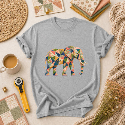 Patchwork Quilt Elephant Silhouette T-Shirt - Athletic Heather