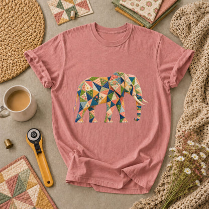 Patchwork Quilt Elephant Silhouette T-Shirt - Heather Mauve