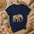 Patchwork Quilt Elephant Silhouette Women's V-Neck