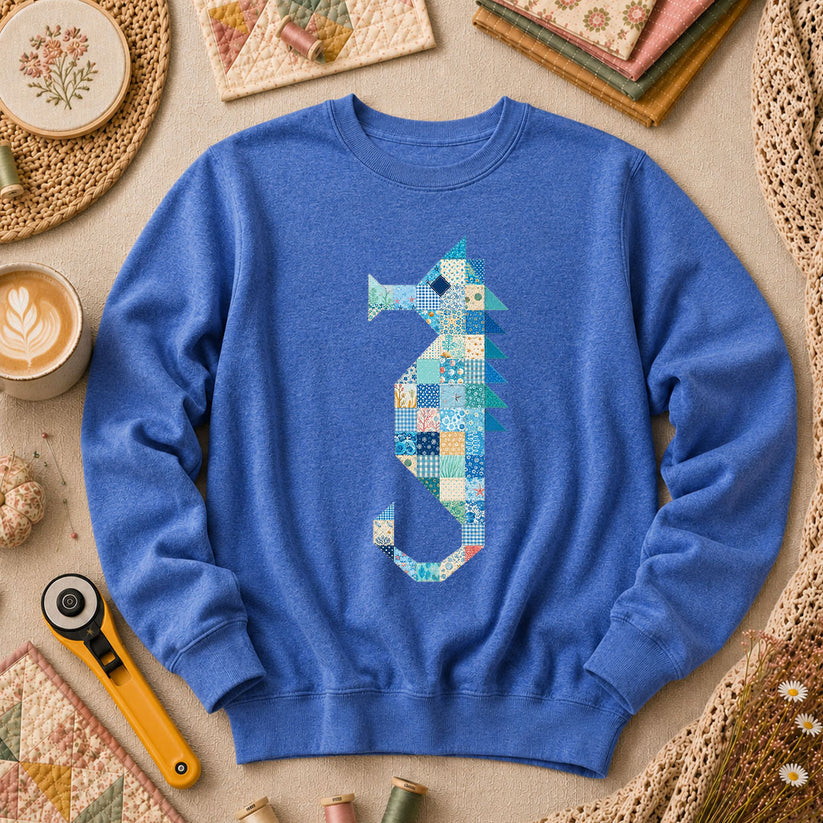 Patchwork Quilt Seahorse Long Sleeve - Heather True Royal