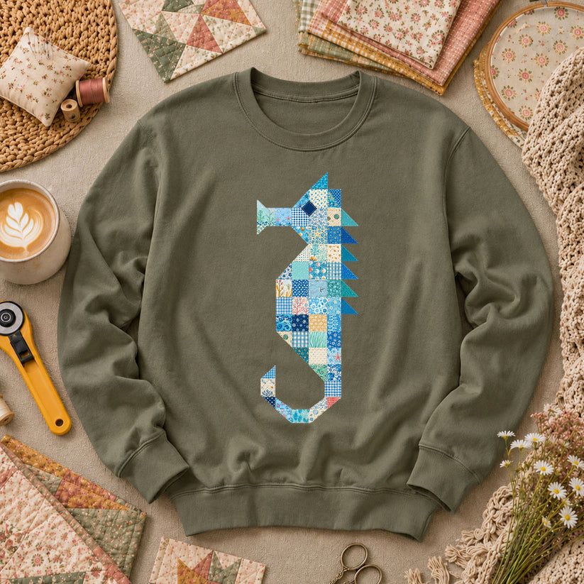 Patchwork Quilt Seahorse Long Sleeve - Military Green
