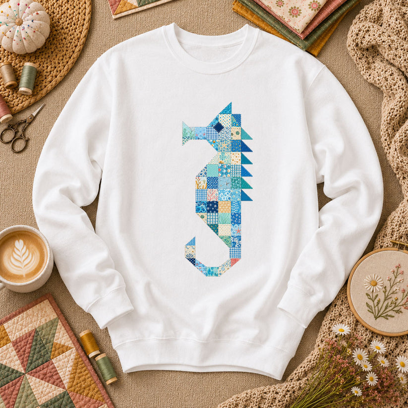 Patchwork Quilt Seahorse Long Sleeve - White