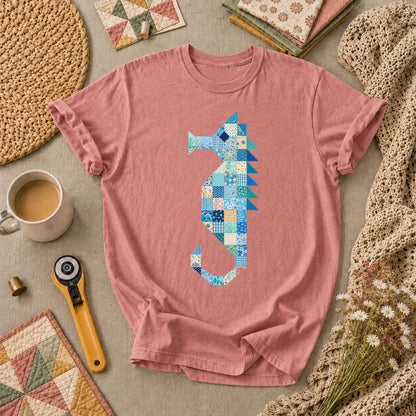Patchwork Quilt Seahorse T-Shirt - Heather Mauve