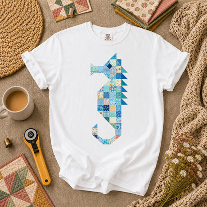 Patchwork Quilt Seahorse T-Shirt - White