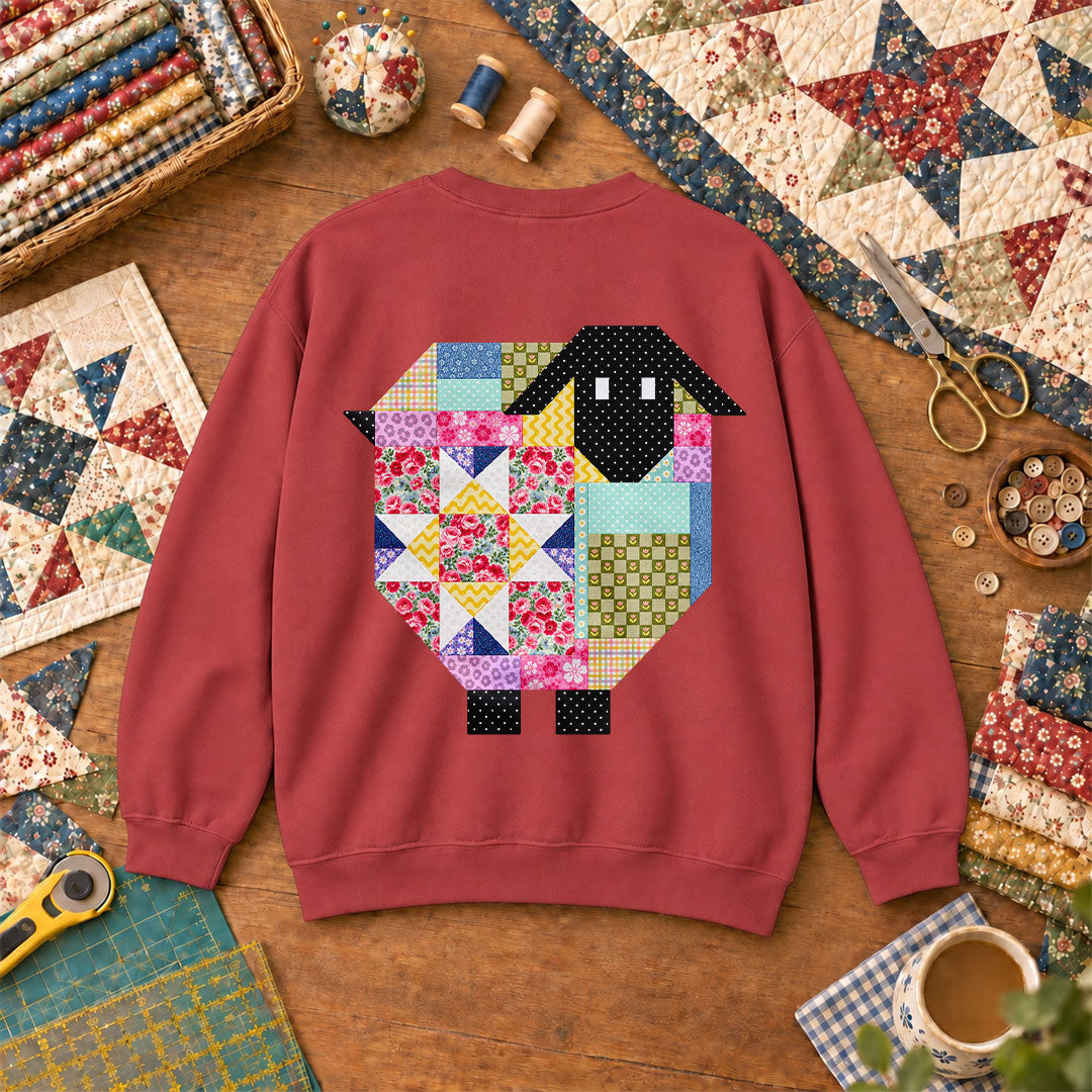 Patchwork Sheep Quilt Block Sweatshirt - Heather Red