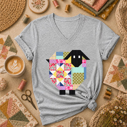 Patchwork Sheep Quilt Block Women's V-Neck - Athletic Heather