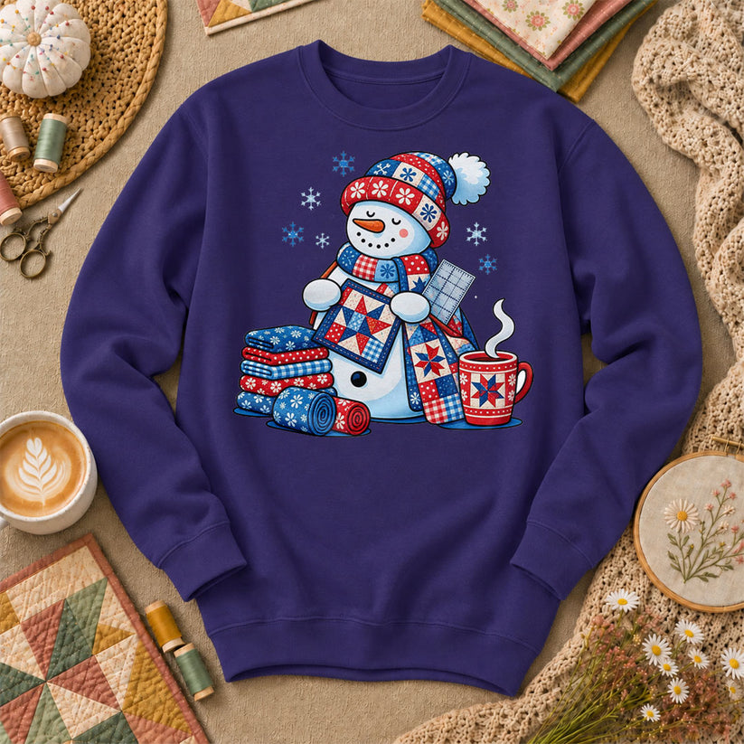 Patchwork Snowman Holding Quilt Block With Cocoa Long Sleeve - Purple