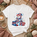 Patchwork Snowman Holding Quilt Block With Cocoa Women's V-Neck