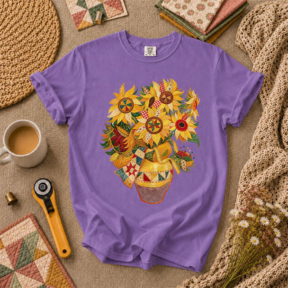 Patchwork Sunflowers In Vase T-Shirt - Heather Team Purple