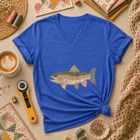 Patchwork Trout Fish Quilter Women's V-Neck