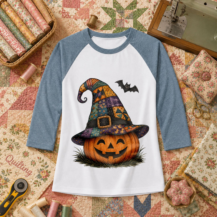 Patchwork Witch Hat Jack-O-Lantern Raglan Sleeve - Denim