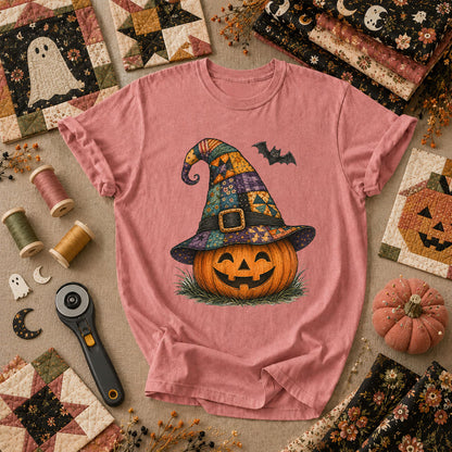 Patchwork Witch Hat Jack-O-Lantern T-Shirt - Heather Mauve
