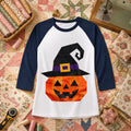 Patchwork Witch Hat Pumpkin Halloween Raglan Sleeve