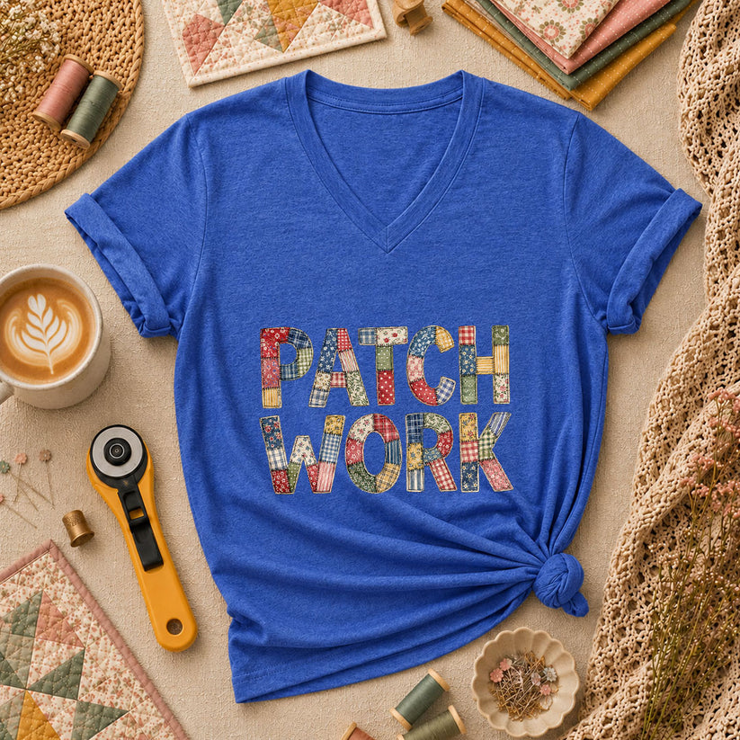 Patchwork Women's V-Neck - Heather True Royal