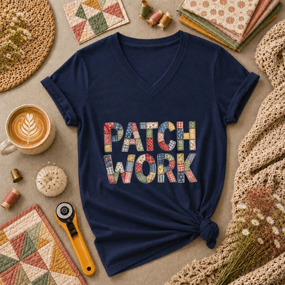 Patchwork Women's V-Neck - Navy