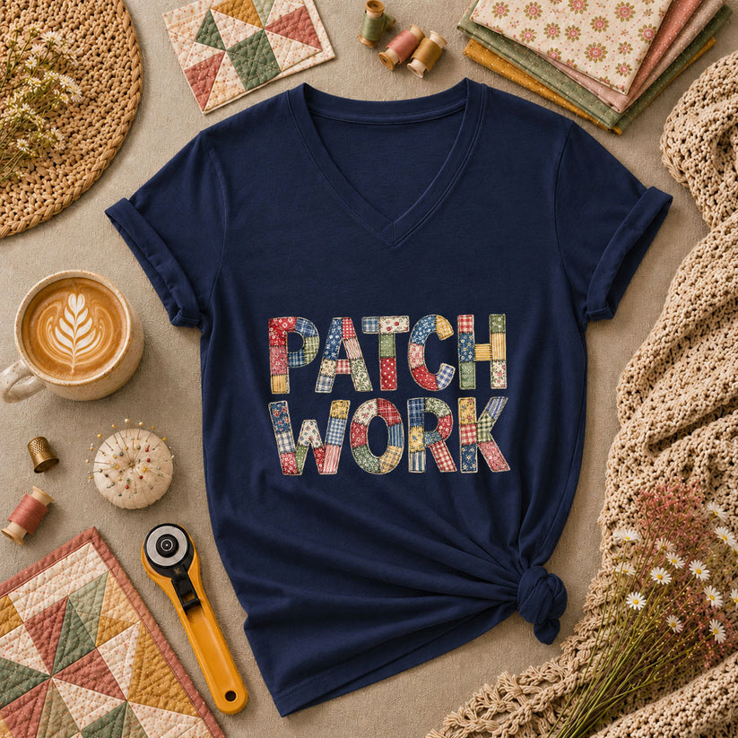 Patchwork Women's V-Neck - Navy