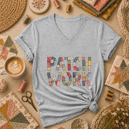 Patchwork Women's V-Neck - Sport Grey