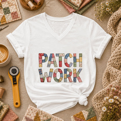 Patchwork Women's V-Neck - White