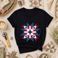Patriotic American Flag Quilt Star Red White Blue Women's V-Neck