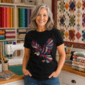 Patriotic Eagle Sequin Quilted Wings Floral Tee | American Heritage Quilting Patchwork T-Shirt