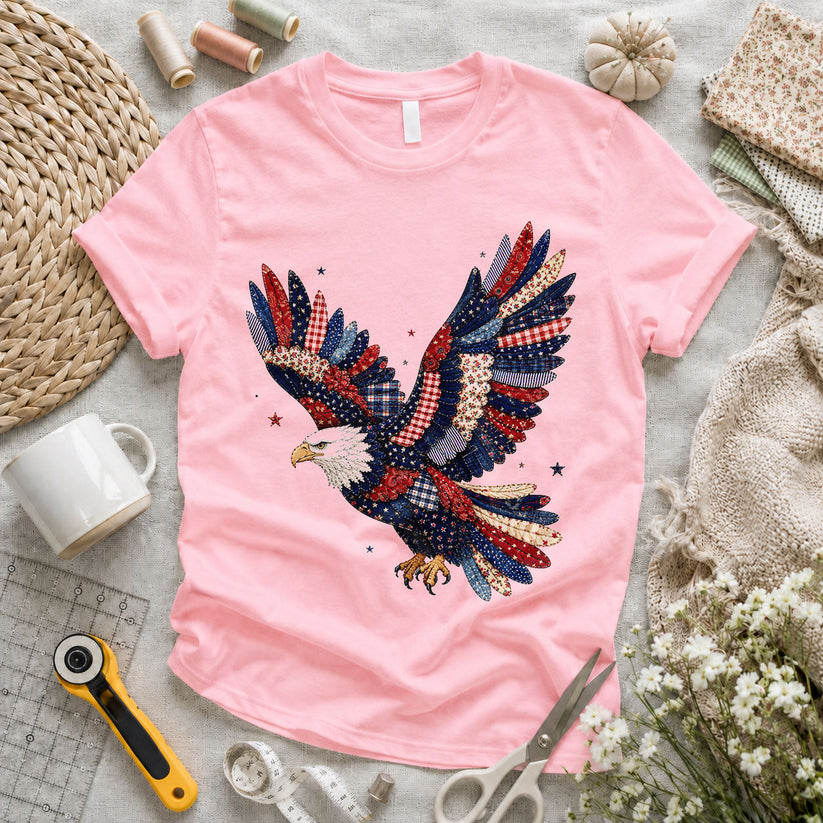 Patriotic Eagle Sequin Quilted Wings Floral - Pink flatlay