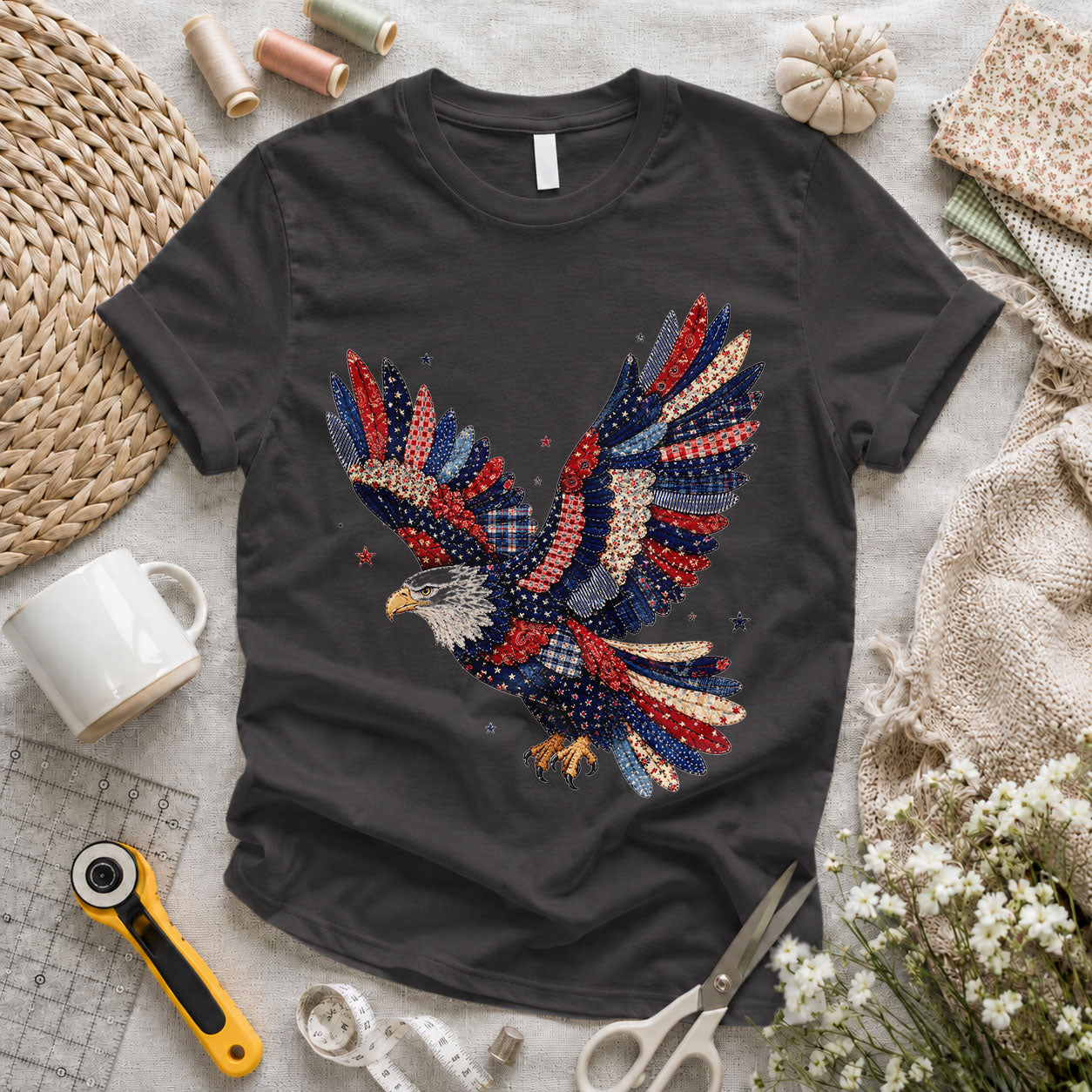 Patriotic Eagle Sequin Quilted Wings Floral - Pink view 3