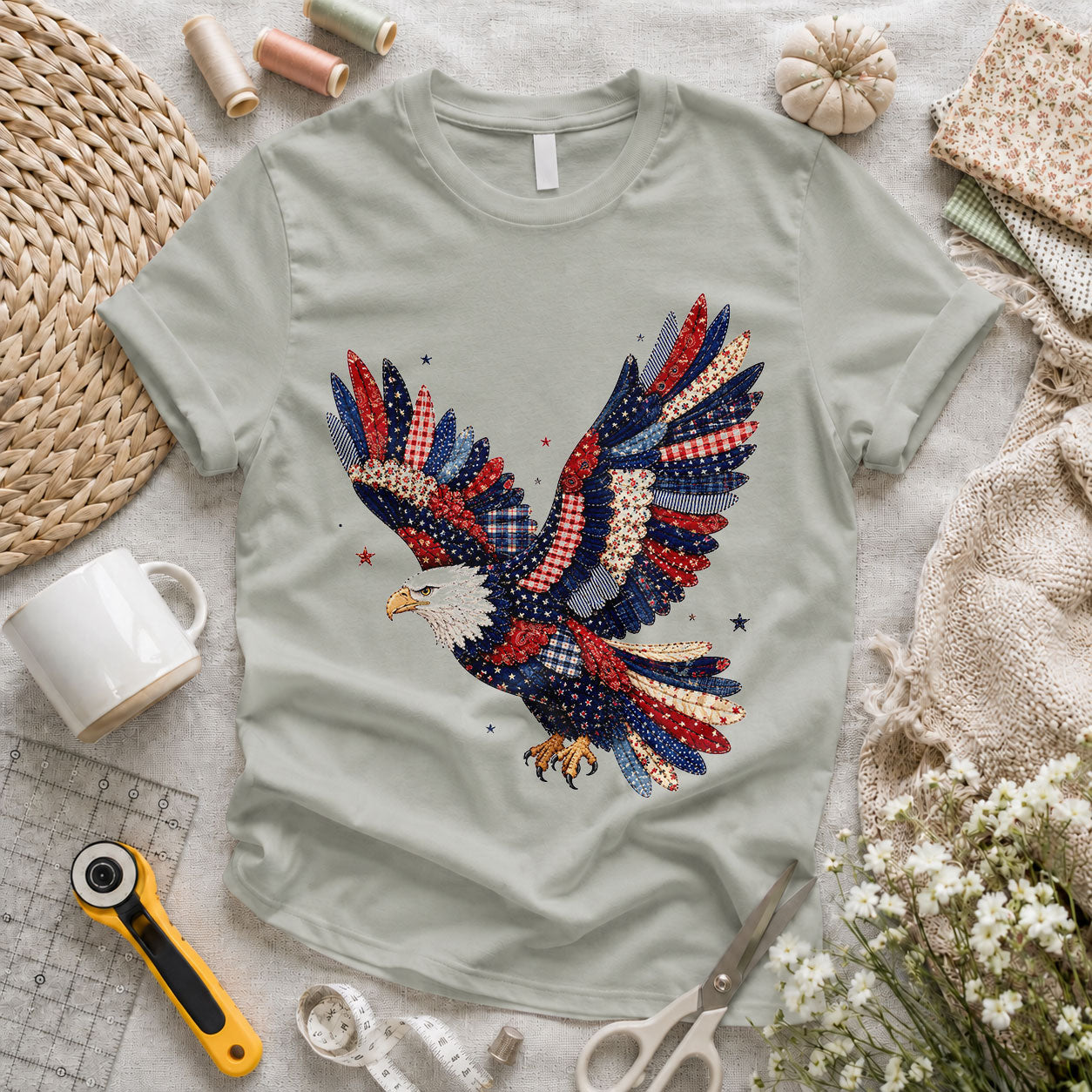 Patriotic Eagle Sequin Quilted Wings Floral - Pink view 5