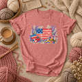 Patriotic Patchwork American Flag With Lavender T-Shirt