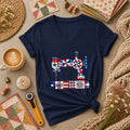Patriotic Sewing Machine Stars Stripes Quilt Blocks Women's V-Neck