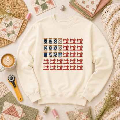 Patriotic Sewing Machines And Thread Spools Long Sleeve - Natural