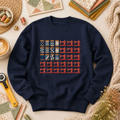 Patriotic Sewing Machines And Thread Spools Long Sleeve - Navy