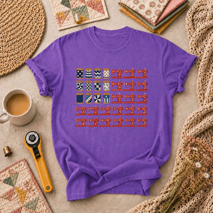Patriotic Sewing Machines And Thread Spools T-Shirt - Heather Team Purple