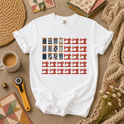 Patriotic Sewing Machines And Thread Spools T-Shirt - White