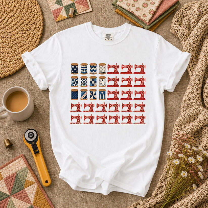Patriotic Sewing Machines And Thread Spools T-Shirt - White