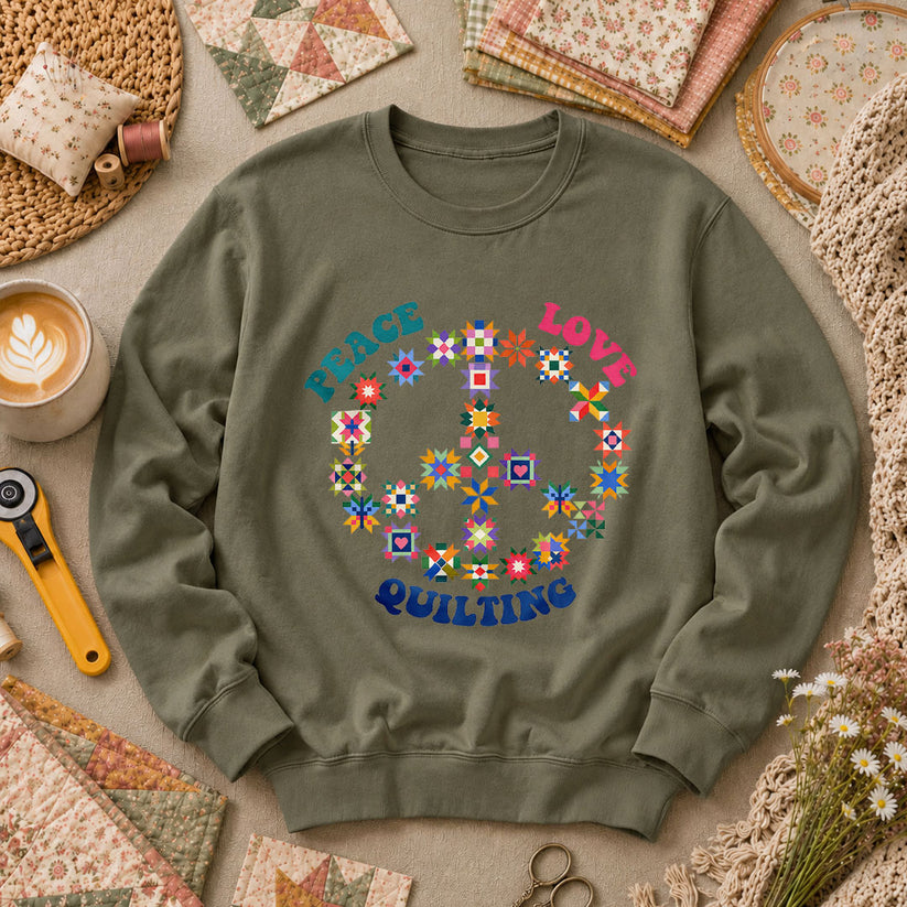 Peace Love Quilting Long Sleeve - Military Green