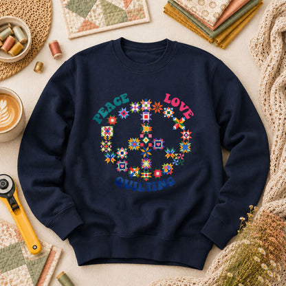 Peace Love Quilting Long Sleeve - Navy