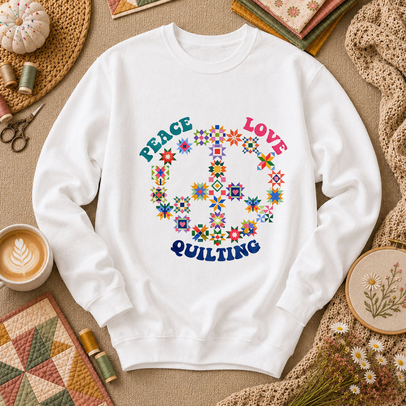 Peace Love Quilting Long Sleeve - White