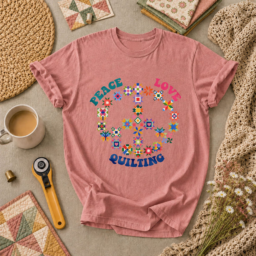 Peace Love Quilting T-Shirt - Heather Mauve