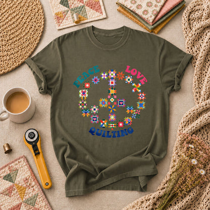 Peace Love Quilting T-Shirt - Military Green