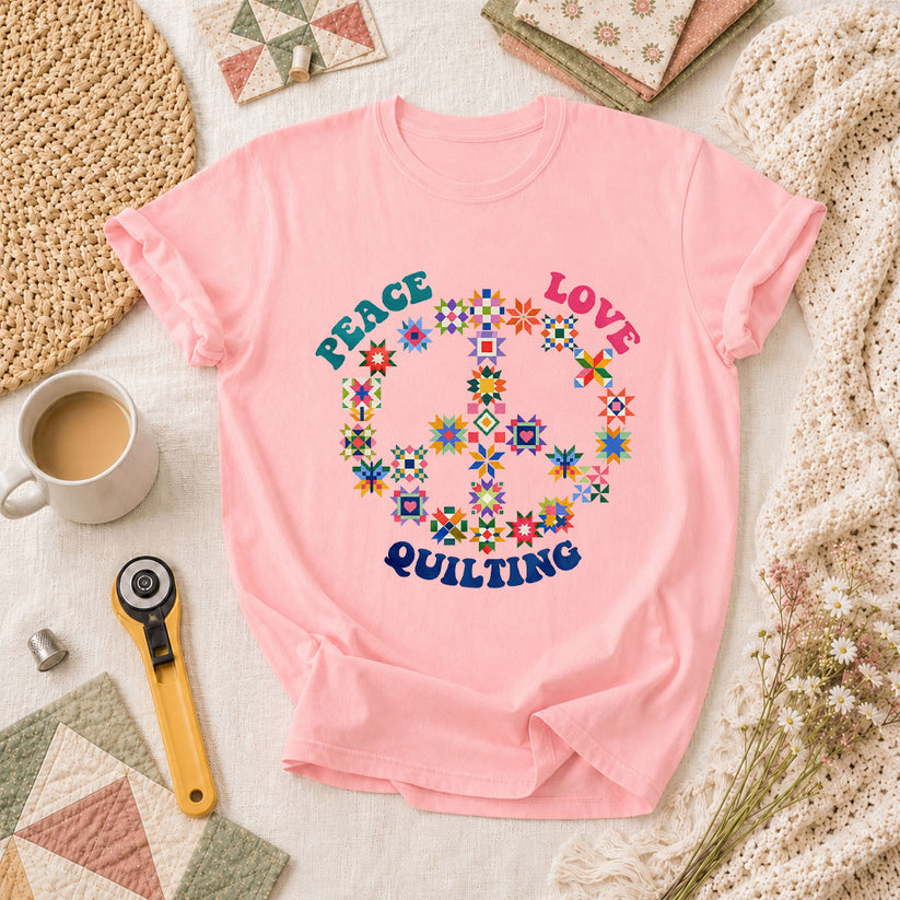 Peace Love Quilting T-Shirt - Pink