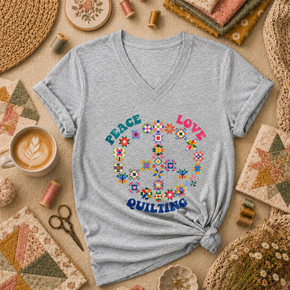 Peace Love Quilting Women's V-Neck - Sport Grey