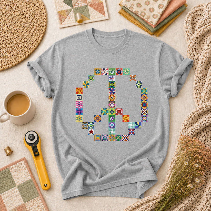 Peace Sign Colorful Quilt Blocks T-Shirt - Athletic Heather