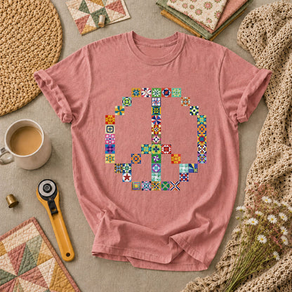 Peace Sign Colorful Quilt Blocks T-Shirt - Heather Mauve