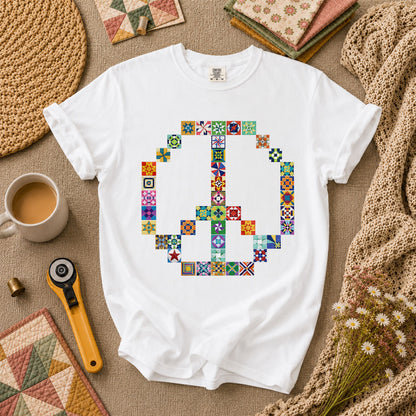 Peace Sign Colorful Quilt Blocks T-Shirt - White