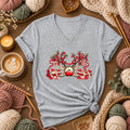 Peeking Red Nose Reindeer With Holly And Fat Quarters Women's V-Neck