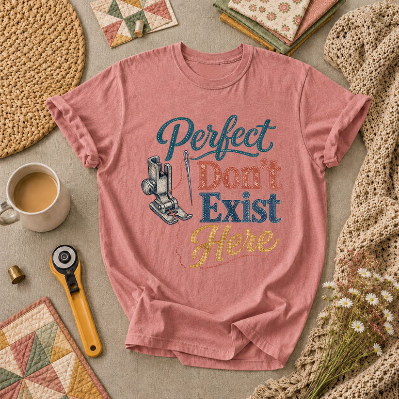 Perfect Dont Exist Here Quilter T-Shirt - Heather Mauve