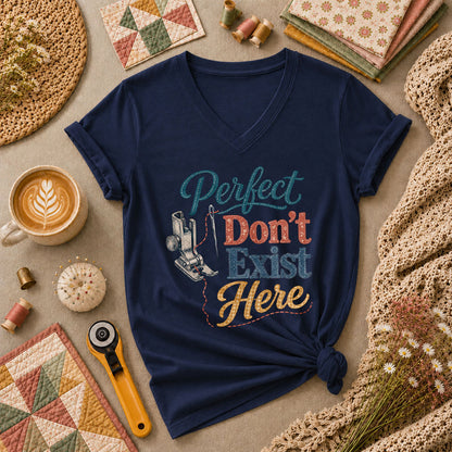 Perfect Dont Exist Here Quilter Women's V-Neck - Navy