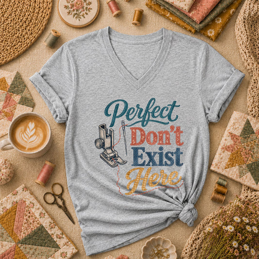 Perfect Dont Exist Here Quilter Women's V-Neck - Sport Grey