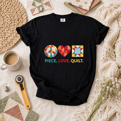 Piece Love Quilt Peace Quilting T-Shirt - Black