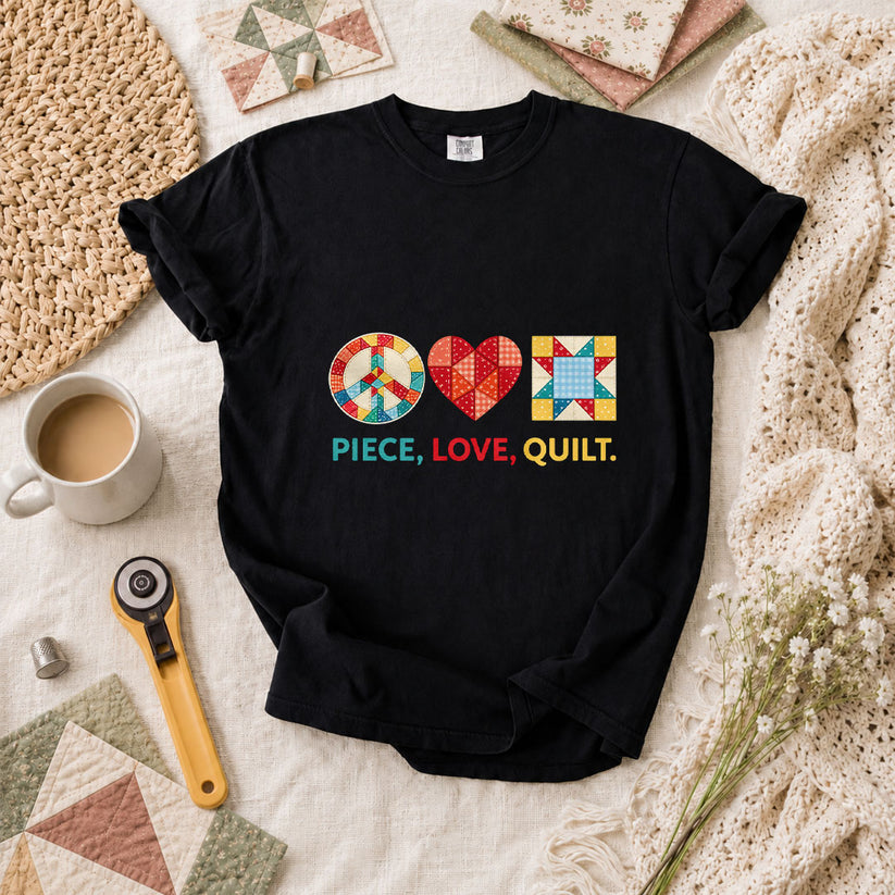 Piece Love Quilt Peace Quilting T-Shirt - Black